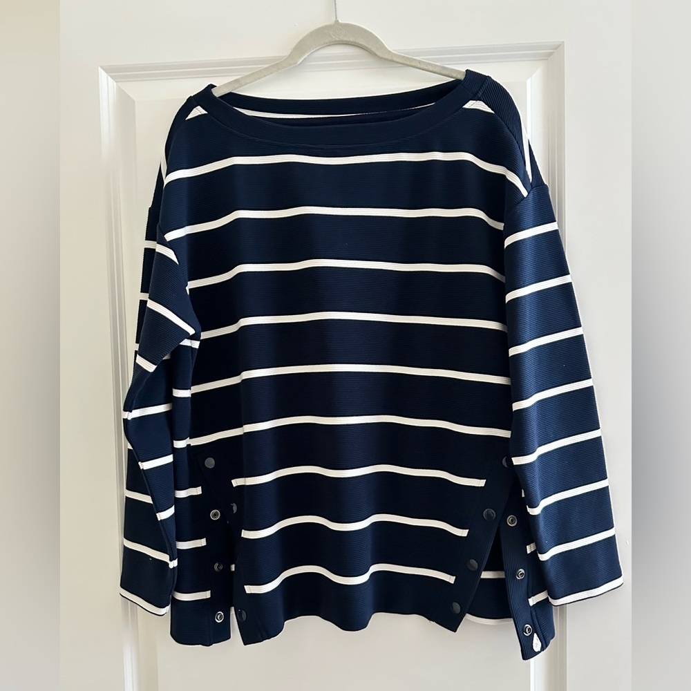 Lou and Grey Navy and White Striped Boatneck Shirt L